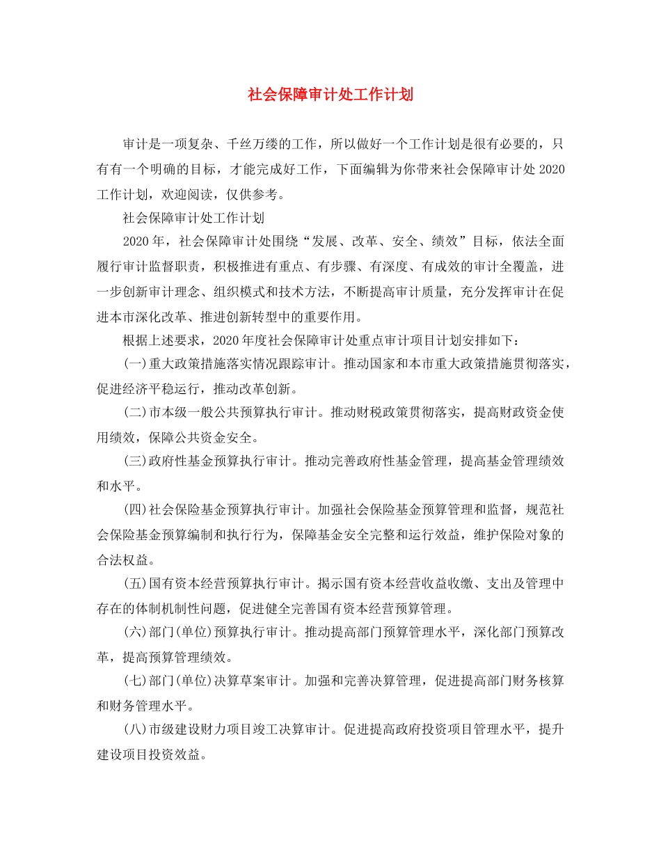 社会保障审计处工作计划 _第1页
