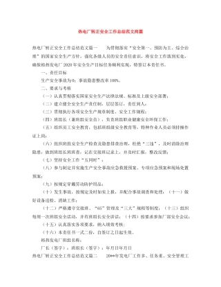 热电厂转正安全工作总结范文两篇 