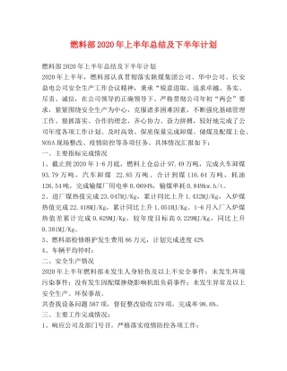 燃料部2020年上半年总结及下半年计划 