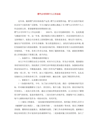 燃气公司年终个人工作总结 