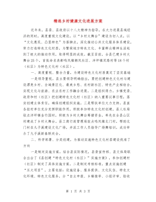 乡村健康文化发展方案