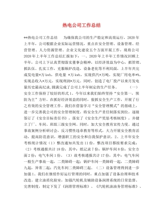 热电公司工作总结 