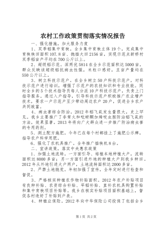 农村工作政策贯彻落实情况报告