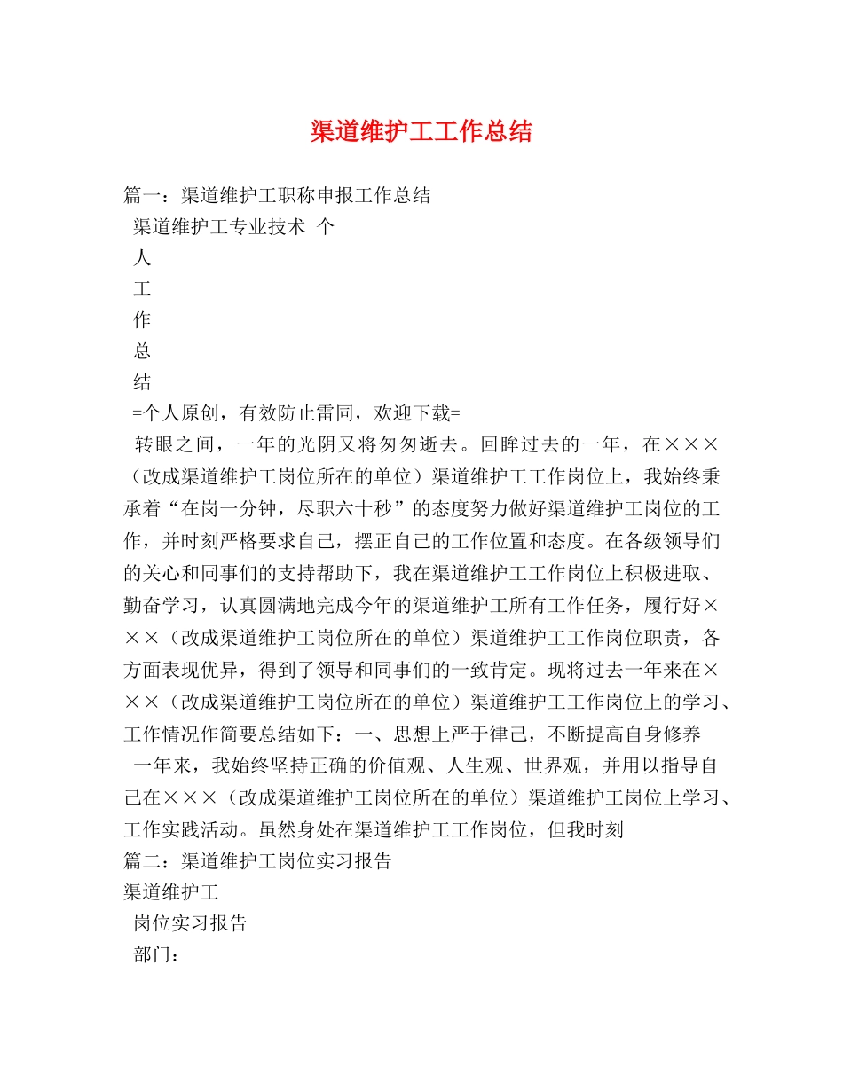 渠道维护工工作总结 _第1页