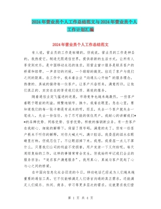 2024年营业员个人工作总结范文与2024年营业员个人工作计划汇编