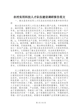 农村实用科技人才队伍建设调研报告范文