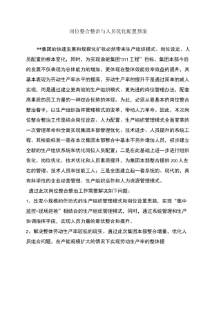 某大型集团公司岗位整合整治与人员优化配置策划预案