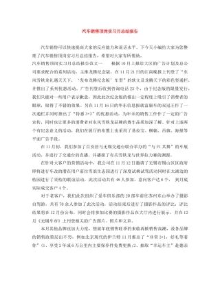 汽车销售顶岗实习月总结报告 