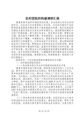 农村团组织构建调研汇报