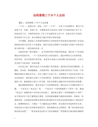 汕尾暑期三下乡个人总结 
