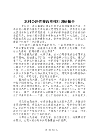 农村公路管养改革推行调研报告