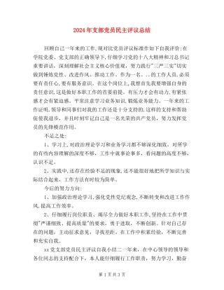 2024年支部党员民主评议总结
