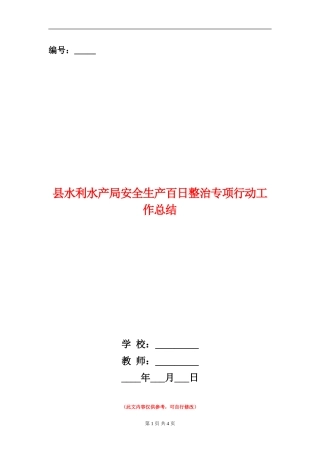 县水利水产局安全生产百日整治专项行动工作总结