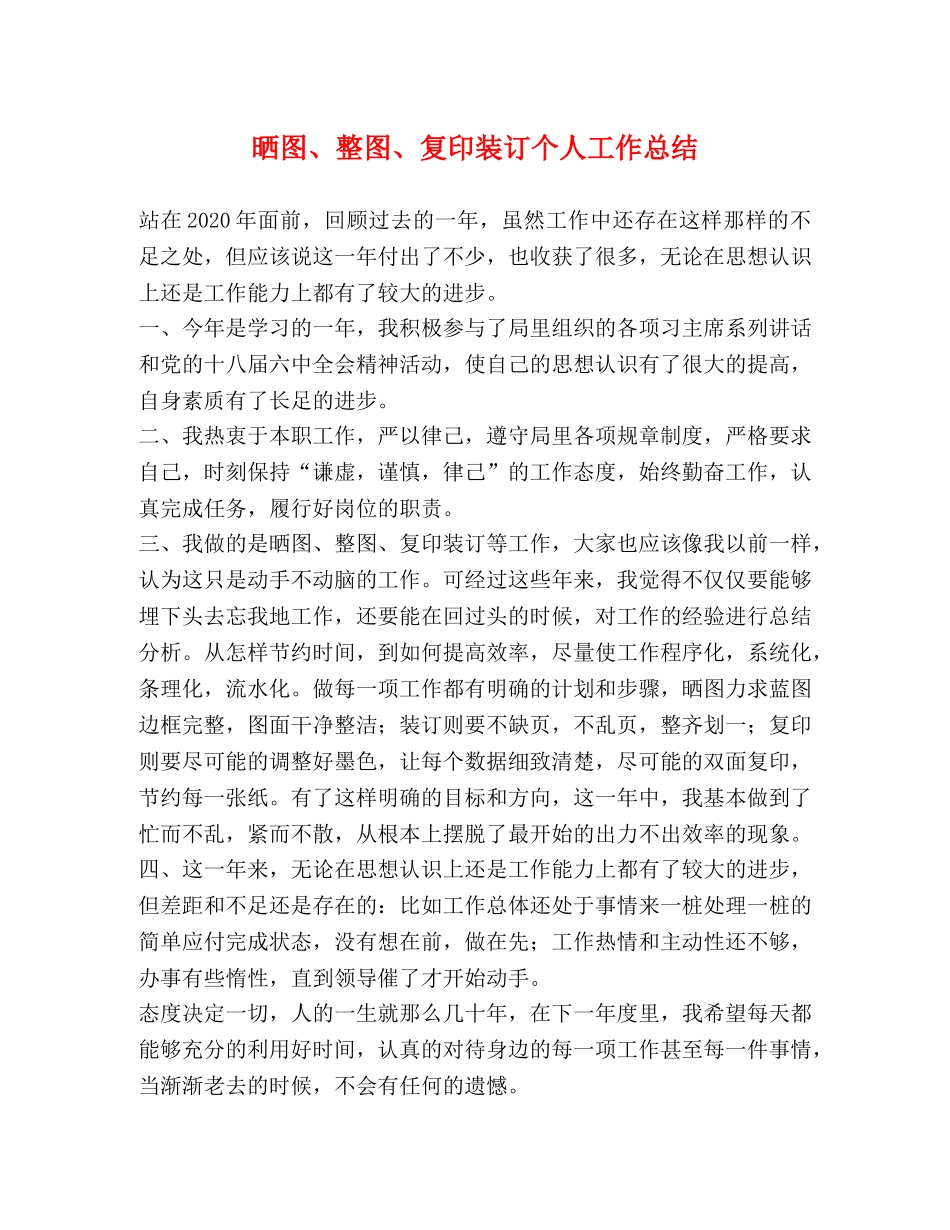 晒图、整图、复印装订个人工作总结 _第1页
