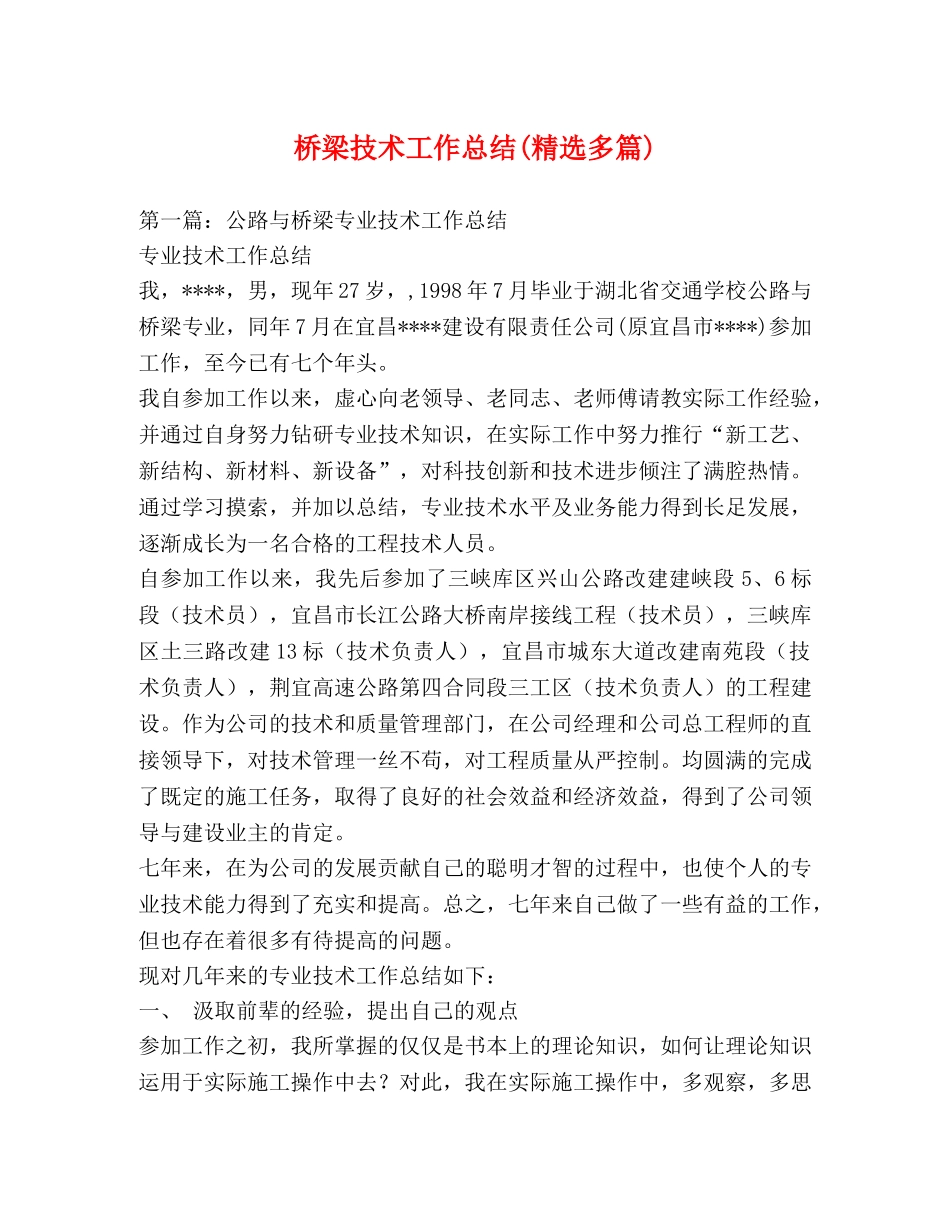 桥梁技术工作总结(精选多篇) _第1页