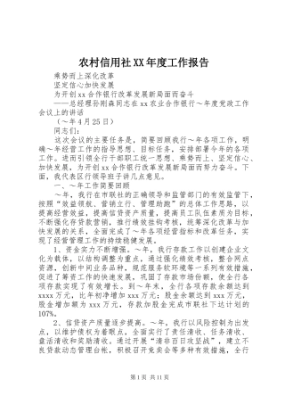 农村信用社XX年度工作报告