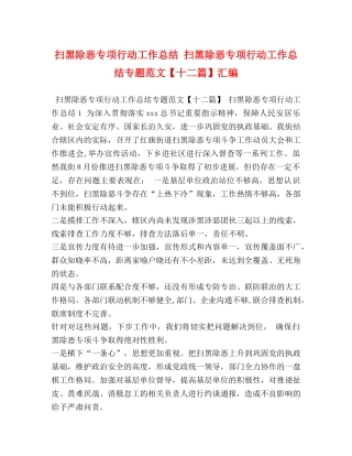 扫黑除恶专项行动工作总结 扫黑除恶专项行动工作总结专题范文【十二篇】汇编 