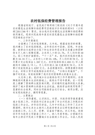 农村低保经费管理报告