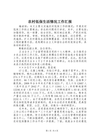 农村低保生活情况工作汇报