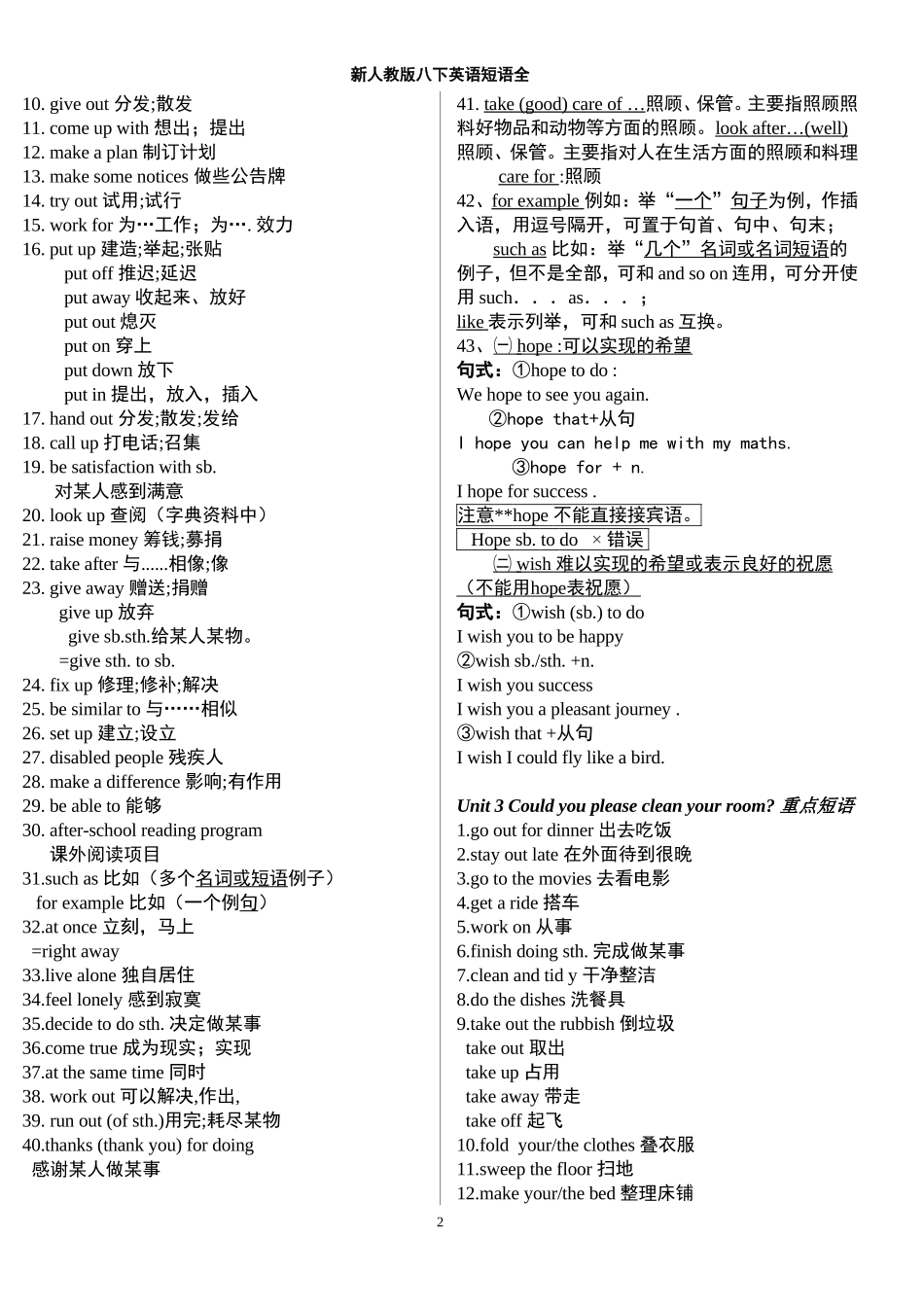 人教八年级下英语重点短语全_第2页