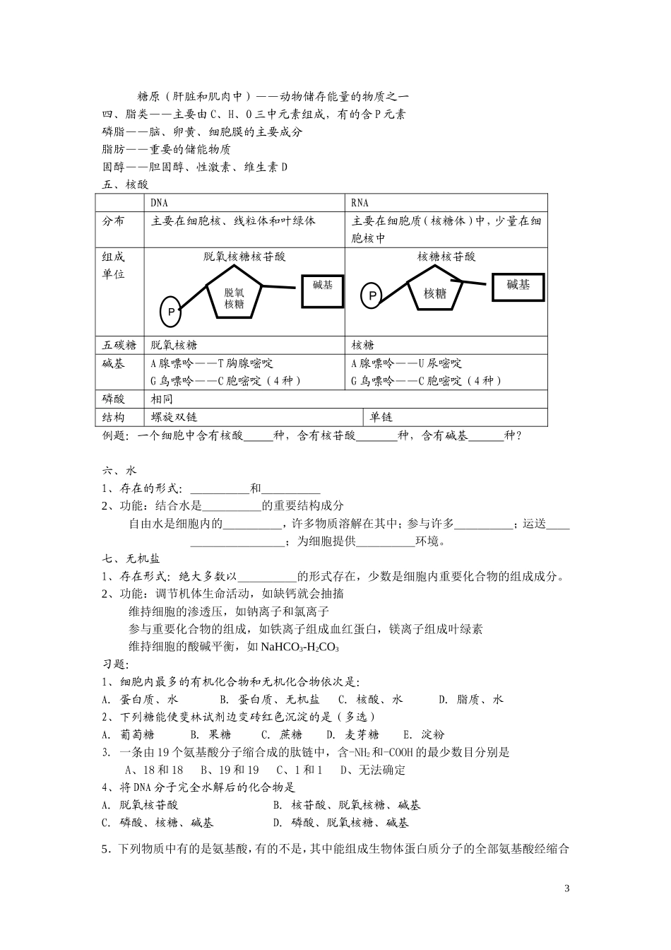 高中生物知识必修一复习提纲（第二章）_第3页