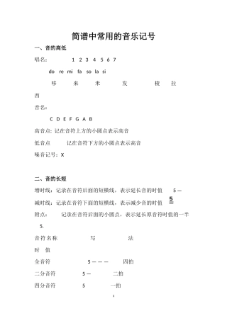 简谱中常用的音乐记号