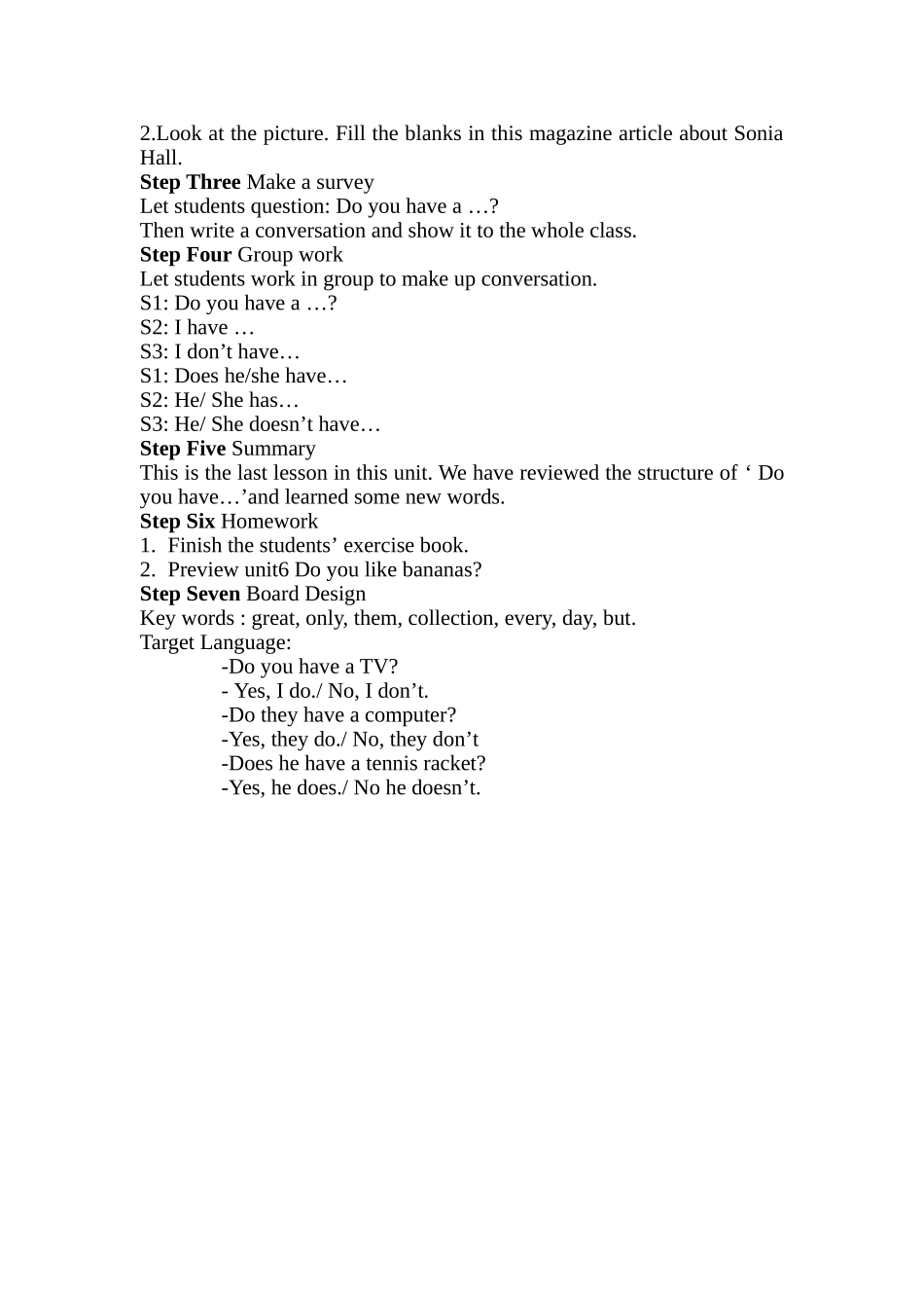 人教版七年级上册教案：Unit5DoyouhaveasoccerballSectionB（3a-4）_第2页