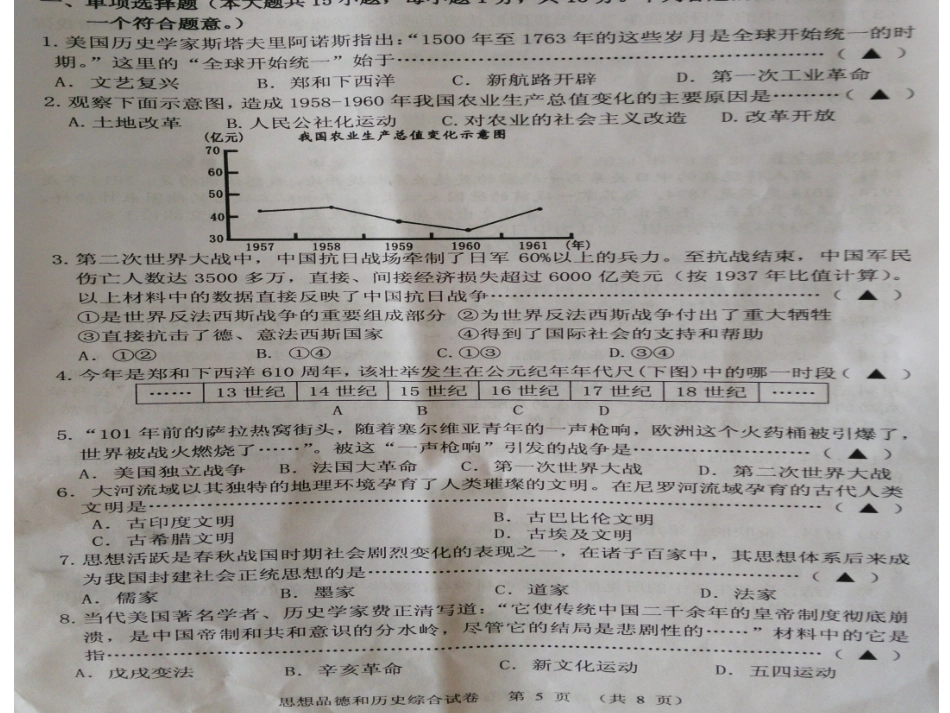 2015年历史中考题_第1页