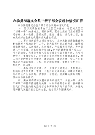 农场贯彻落实全县三级干部会议精神情况汇报