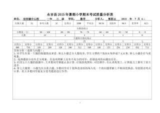 一年三班期末考试试卷分析（数学）