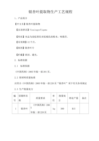 银杏叶提取物生产工艺规程