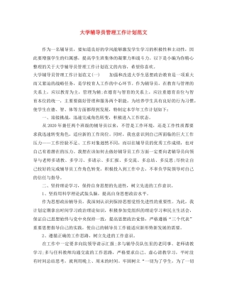 大学辅导员管理工作计划范文 