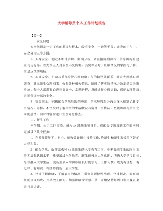 大学辅导员个人工作计划报告 