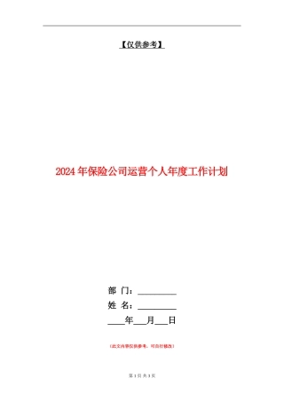 2024年保险公司运营个人年度工作计划