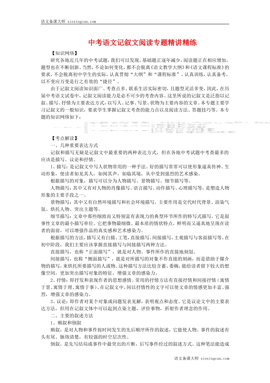 中考语文记叙文阅读专题精讲精练_第1页