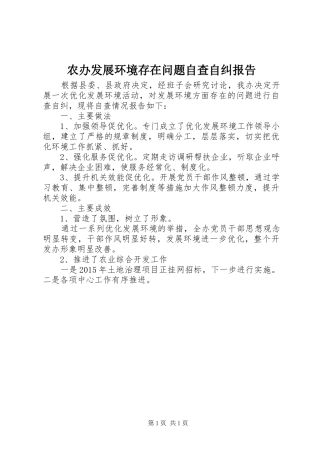 农办发展环境存在问题自查自纠报告