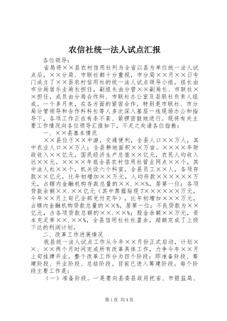 农信社统一法人试点汇报