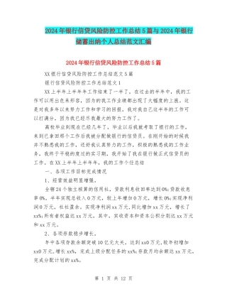 2024年银行信贷风险防控工作总结5篇与2024年银行储蓄出纳个人总结范文汇编