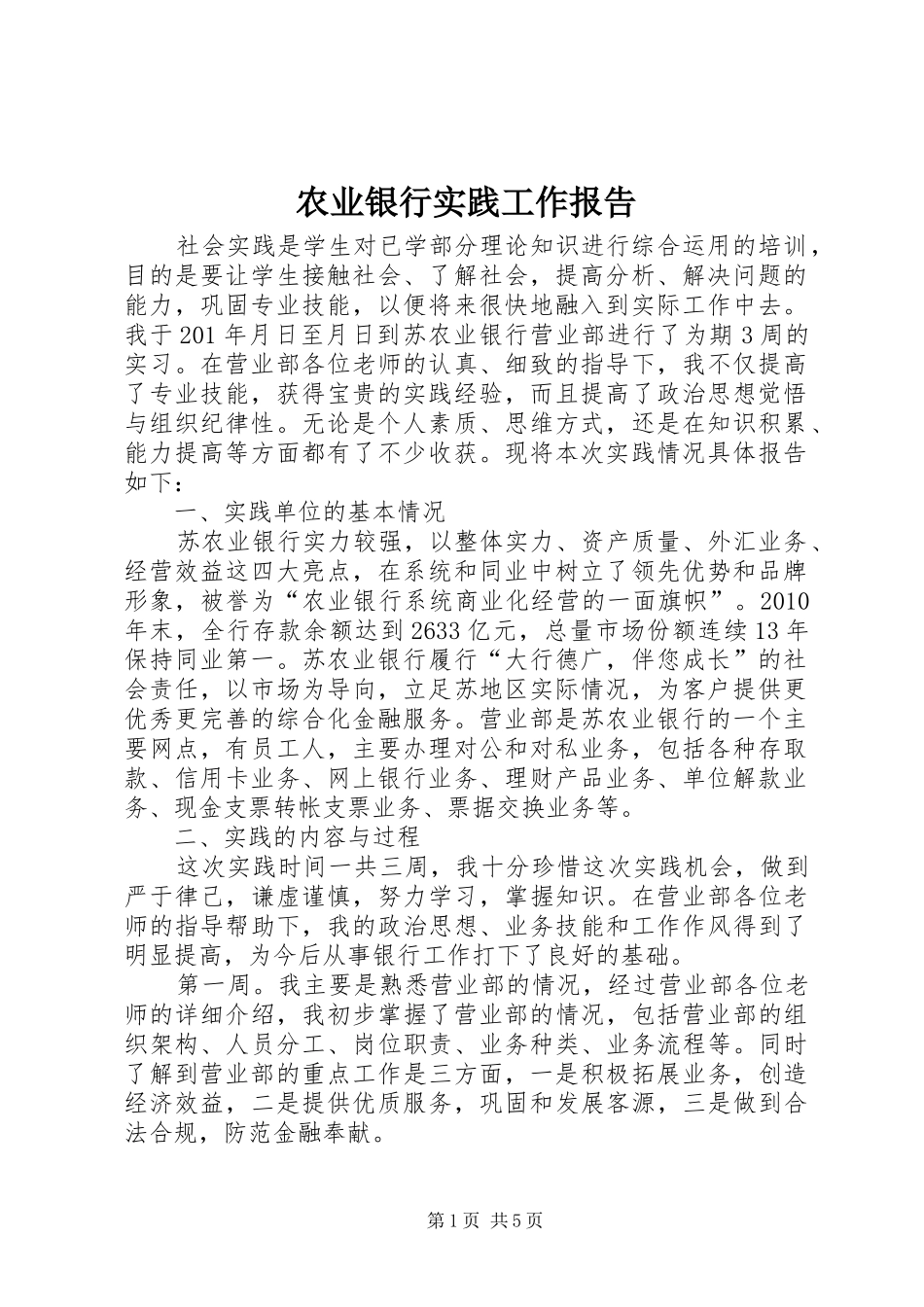 农业银行实践工作报告_第1页