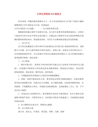 大学生顶岗实习计划范文 