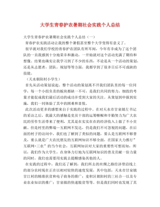 大学生青春护农暑期社会实践个人总结 