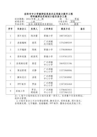 三班四组小组任务分工表