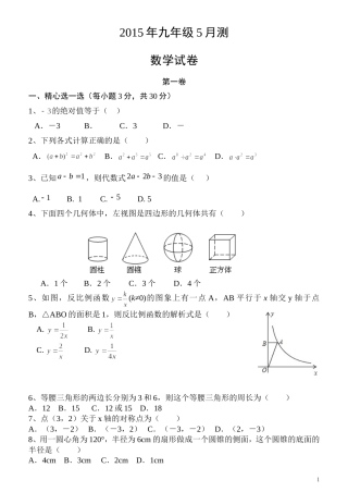 2015年中考数学模拟试题 (2)