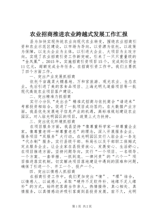 农业招商推进农业跨越式发展工作汇报