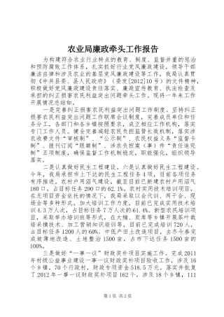 农业局廉政牵头工作报告