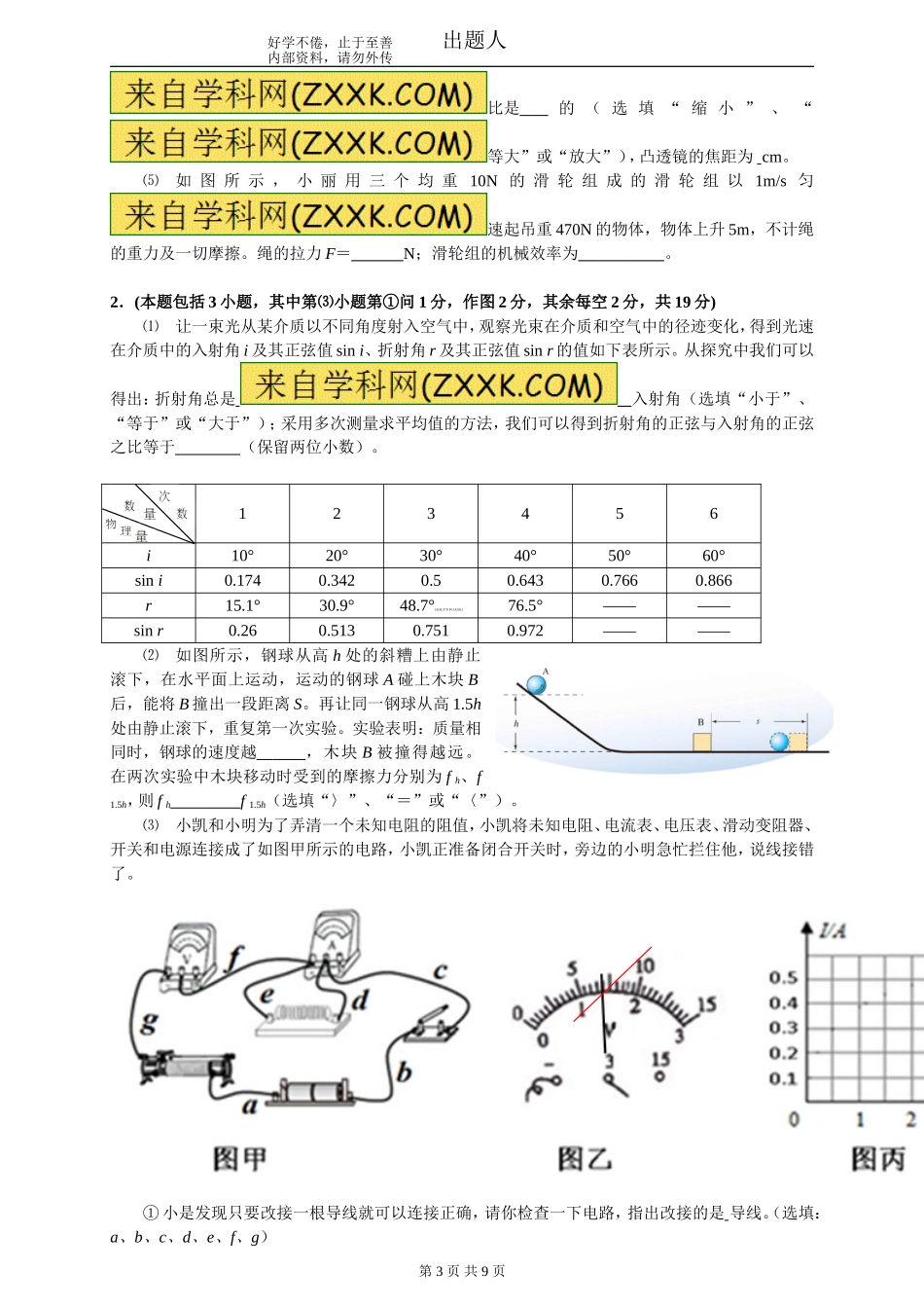 2016年绵阳高中阶段招生考试物理试题_第3页