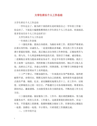 大学生班长个人工作总结 
