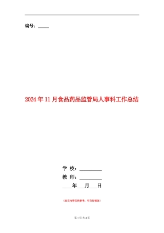 2024年11月食品药品监管局人事科工作总结