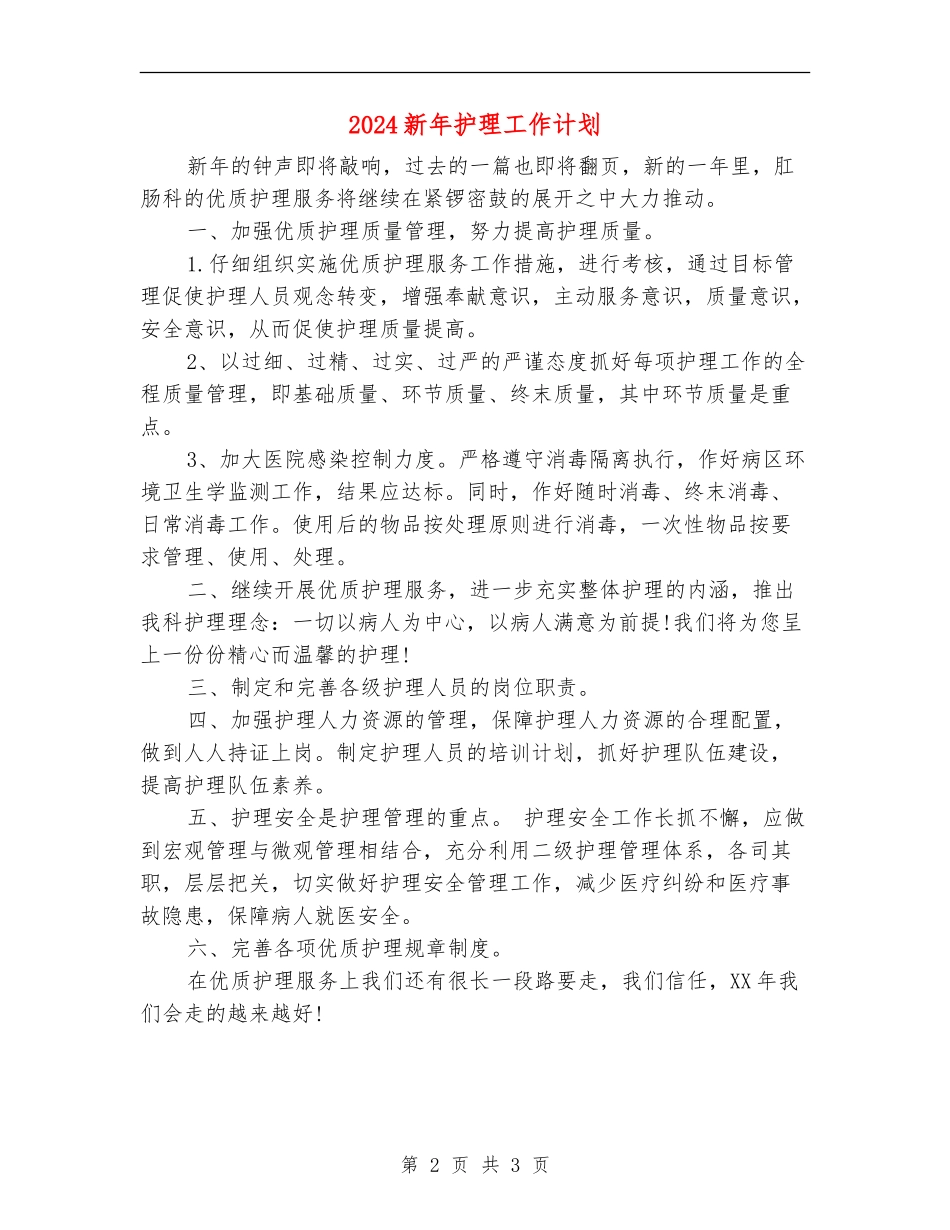 2024新年护理工作计划1_第2页