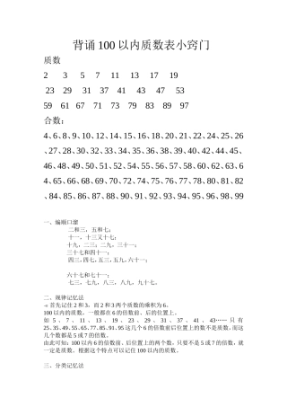 背诵100以内质数表小窍门